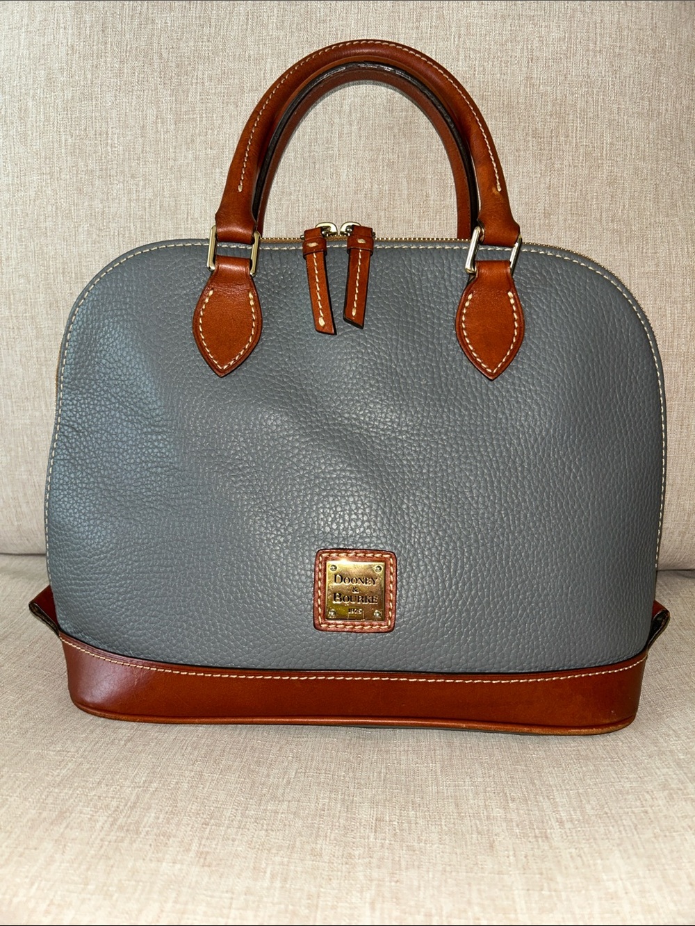 Dooney & Bourke Gray and Brown Pebbled Leather Dome Satchel